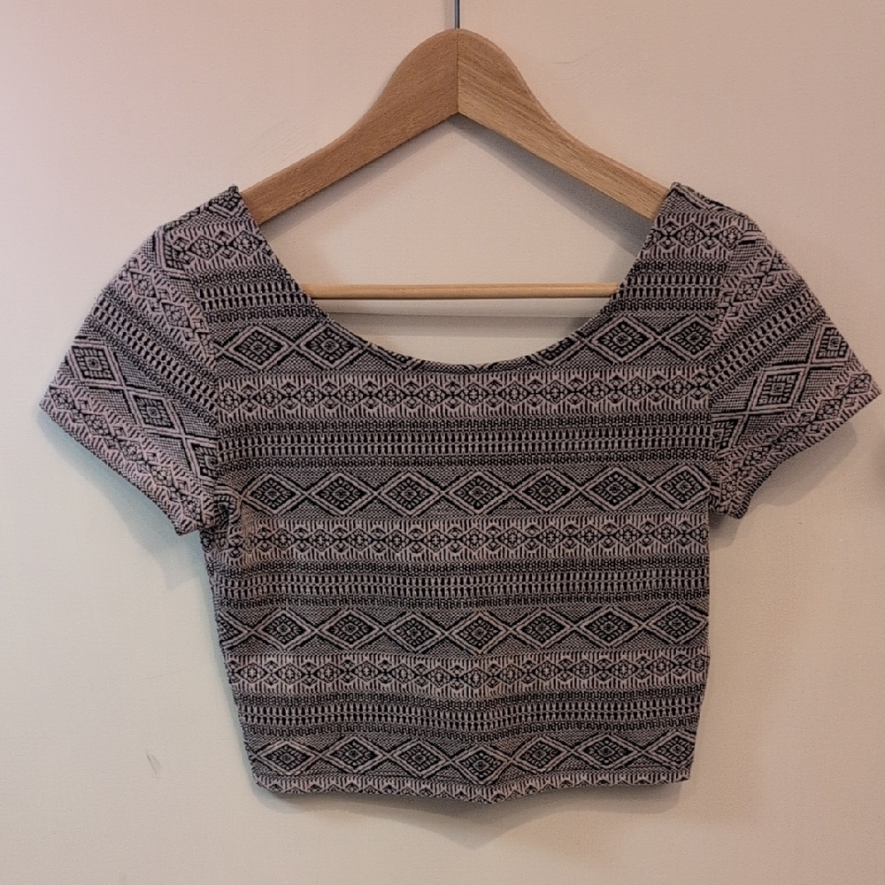 Divided Geometric Black and White Crop Top